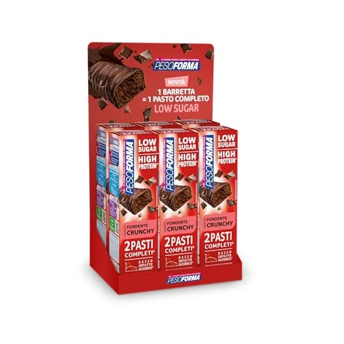 Offerta a tempo: Pesoforma | 2 Pasti Low Sugar, Barrette Gusto Fondente Crunchy — 10% da 26,40 € a 23,68 €