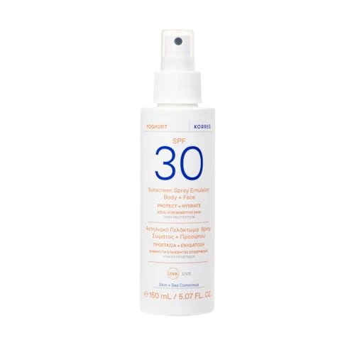 Offerta a tempo: KORRES YOGHURT Emulsione spray solare per viso e corpo SPF30, si assorbe in un attimo, idrata a lungo, resistente all'acqua, 150 ml - 47% da 27.50 € a 14.50 €