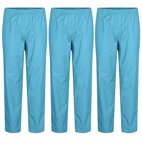 MISEMIYA - Lot de 3 pantalons sanitaires unisexes - uniformes médicales uniformes sanitaires - Réf. 8312 x 3 pièces, Cyan, L