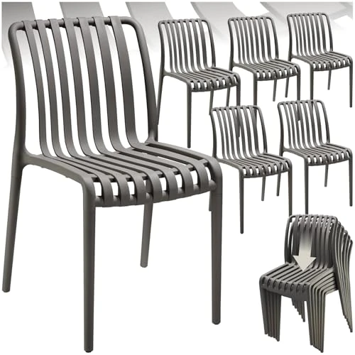 Offerta a tempo: tectake®, Set da 6 sedie da giardino impilabili, sedia giardino esterno in plastica, sedie da esterno, terrazzo, sedie polipropilene, poltrone moderne, cucina, mobili, senza braccioli - Antracite - 15% da 174.79 € a 149.06 €