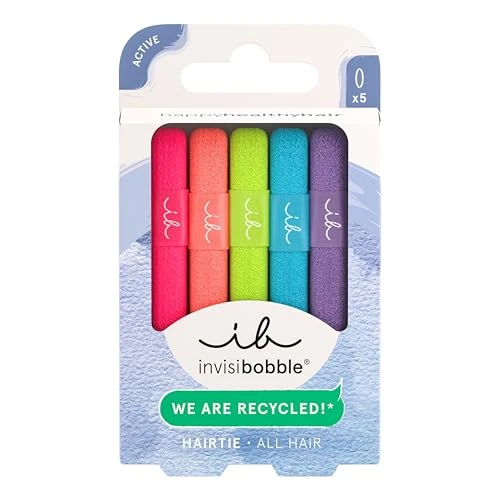 invisibobble LIGA PARA EL CABELLO Neon Glow (5 piezas) – Gomas de material reciclado – Colores neón para niñas y mujeres – Para deporte, diario y fiesta