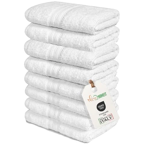 nice homeit Set of 8 Face and Guest Towels in Cotton in 100% Ring-Spun Cotton – Hotel Quality Extra Soft and Absorbent, Made in Italy. Size (13.8" × 21.7") 35 x 55 cm - White