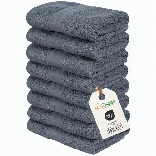 Limited-time offer: nice homeit Set of 8 Face and Guest Towels in Cotton in 100% Ring-Spun Cotton – Hotel Quality Extra Soft and Absorbent, Made in Italy. Size (13.8" × 21.7") 35 x 55 cm - Dark grey from 17.00 GBP to 17.00 GBP (save 0%)