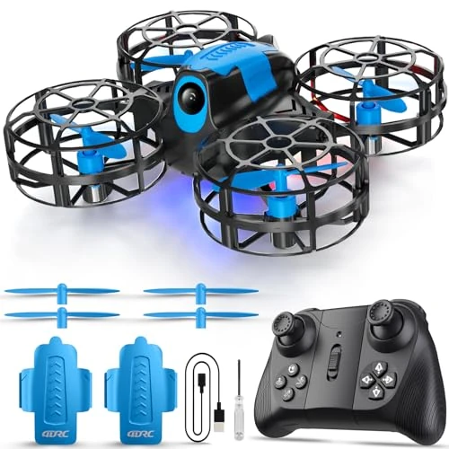 4DRC V18 Mini Drone pour Enfants & Débutants 2 Méthodes de Contrôle, Flips 3D, Lumières, Mode Sans Tête, 3 Vitesses, Vol Autonome, Maintien d'Altitude, 2 Batteries, Quadcoptère RC Cadeau pour Garçons