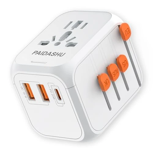 Uniwersalny adapter podróżny z PD20W, 2 x USB 1 USB C i 1 AC, uniwersalny adapter do Niemiec, USA, Anglii, Włoch, Australii