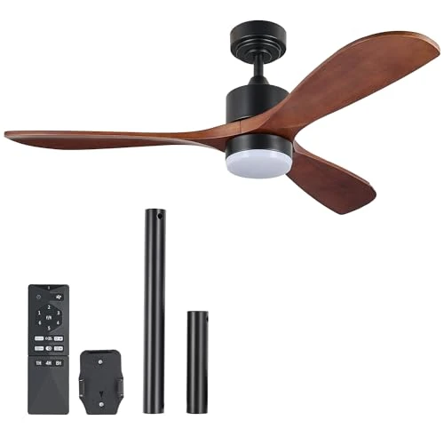 Offerta a tempo: VONLUCE 132 CM Ventilatori da Soffitto con Luci e Telecomando Ventilatore da Soffitto in Legno con 3 Pale Motore DC Reversibile Silenzioso a 6 Velocità per Camera da Letto Soggiorno Studio Patio, Noce - 0.00% da 139.99 € a 139.99 €