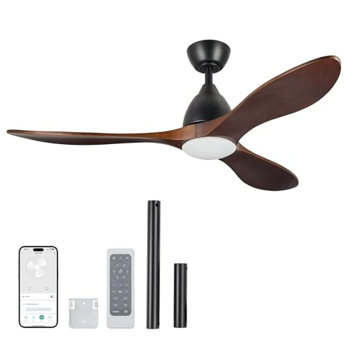 Offerta a tempo: VONLUCE 132 CM Ventilatori da Soffitto in Legno con Luci e Telecomando Ventilatore da Soffitto Intelligente Compatibile con Alexa Google App 3 Pale Reversibili per Camera da Letto Soggiorno Patio - 15% da 169.99 € a 145.34 €