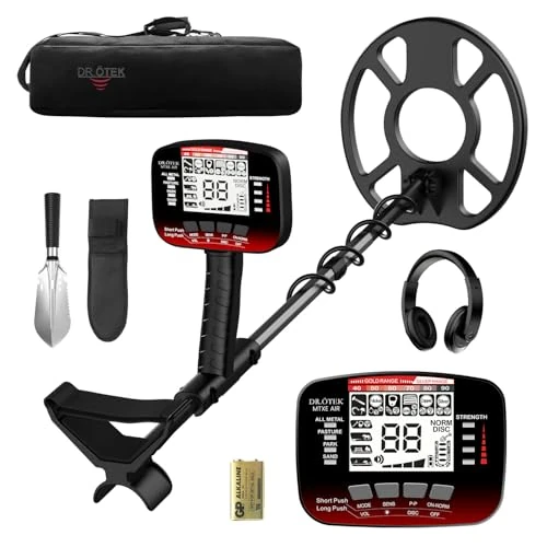 DR.ÖTEK Metal Detector for Adults, Gold Detector with LCD Display, 6 Modes, Pinpoint & 3-Terrain Modes, Waterproof, Lightweight and Upgraded for Beginners Easy Use Kit with Headphones & Digger
