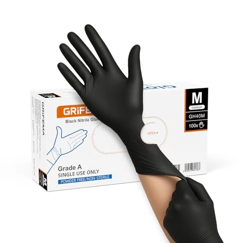 Limited-time offer: GRIFEMA Black Nitrile Gloves Medium, Disposable, Powder Free & Latex Free, Examination Gloves for Medical, Food Safe, Cleaning & Household Use – 100 Pack from 7.49 GBP to 7.29 GBP (save 3%)