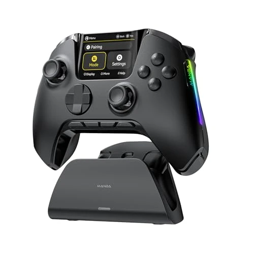 ManbaOne Interactive Screen Wireless Gaming Controller für PC/Switch/Switch 2/iOS/Android,Hall-Effekt Stick & Trigger,RGB-Beleuchtung,Remappable Buttons,1800mAh mit Ladestation (Schwarz)
