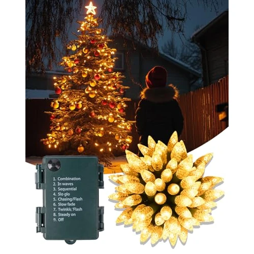 Lamptobe LED Fairy Lights 5 m, 50 Warm White LED Battery Operated Christmas Tree Fairy Lights, IP44 Strawberry Bulbs, LED Battery for Bedroom, Balcony, Wedding, Christmas Decoration