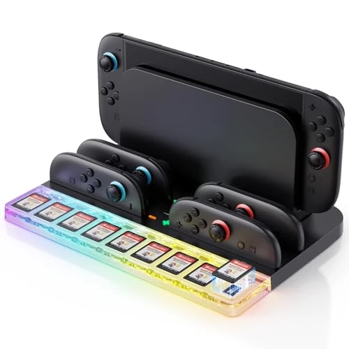 Ertisa Controller Charging Dock for Switch 2, N-S Switch 2 Joycon Controller Charger with RGB Light, Switch 2 Charging Storage Base Charging Station Stand Accessories with 9 Game Card Storage
