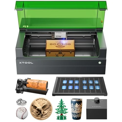 xTool S1 20 W Laser Engraver Kit, Luxury Pinpoint Positioning, Autofocus, 600 mm/s Speed, 498 x 333 mm Surface, Laser Engraving for Wood, Metal, Leather, Acrylic and Glass