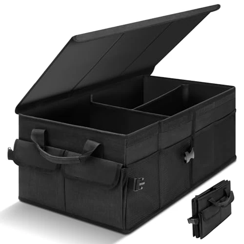 Offre limitee: Cozary Rangement Coffre de Voiture avec Couvercle, 46 L Organisateur Voiture Pliable, Tissu Oxford Imperméable, Base Antidérapante pour Famille et Voyages de 29.99 EUR a 25.49 EUR (economie 15%)