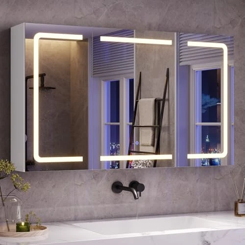 Offerta a tempo: mojiasion Specchio Bagno LED con 3 Ante e Presa– Design 360°, Memoria Luminosità,100x16x60 cm Mobiletto Specchio Bagno Sospeso | 3 Ripiani Regolabili, Bianco, Impermeabile Sospeso100x60 cm - 23% da 146.99 € a 112.96 €