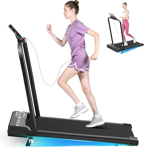 Loopband, ruimtebesparend, 1-8 km/u, 2,5 pk, lcd-scherm met hoge resolutie, 2 bedieningsmethoden, mini-wandelpad, maximale belasting 120 kg, elektrische loopband (zwart glanzend)