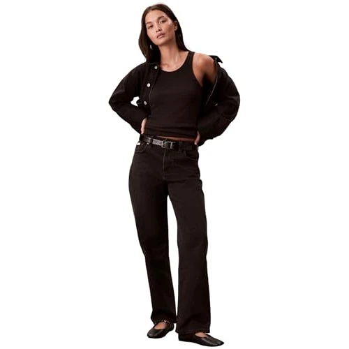 Limited-time offer: Calvin Klein Women's HIGH Rise Straight CK Essential LV047B909G Jeans, Black (CK Essential Black), 26W / 32L from 85.00 GBP to 42.00 GBP (save 51%)