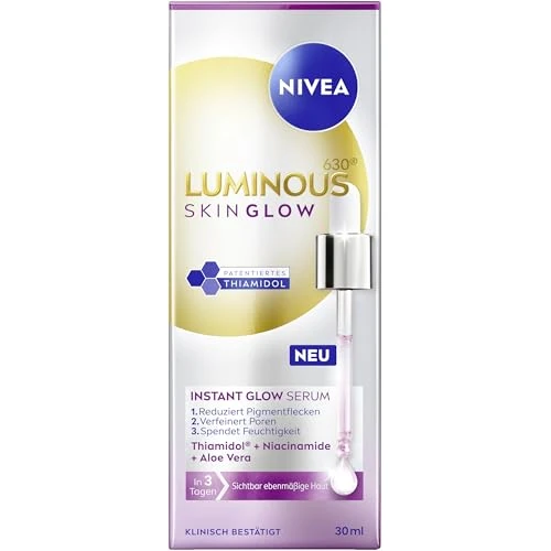 Oferta limitowana: NIVEA LUMINOUS630 Skin Glow serum Instant Glow, bardzo skuteczne, lekkie serum do twarzy dla promiennej i równomiernej skóry, pielęgnacja twarzy z tiiamidolem, niacynamidem i aloesem (30 ml) z 50.76 zł na 50.76 zł (oszczędź 0.00%)