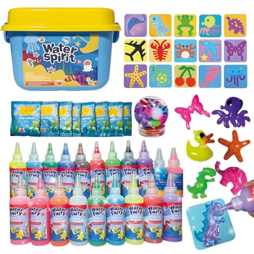 ZLDHMA Magic Water Elf Kit 50 PCS – Set Creativo Aqua Gelz 3D con 100ml 20 Gel Colorati e 16 Stampi – Giocattolo Fai da Te Educativo per Bambini 3+ Anni – Regalo Unisex Ragazzi e Ragazze