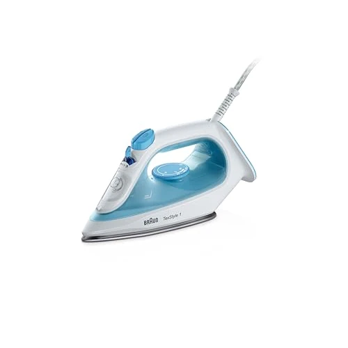 Offerta a tempo: Braun TexStyle 1 SI1029BL, Ferro da Stiro Antiaderente, 120g/min Colpo Vapore, Sistema Decalc & Funzione Spray, Riscaldamento Rapido (35s), Adatto Acqua Rubinetto, EcoMode, Serbatoio 220ml, 1900W, Blu - 26% da 27.16 € a 19.99 €
