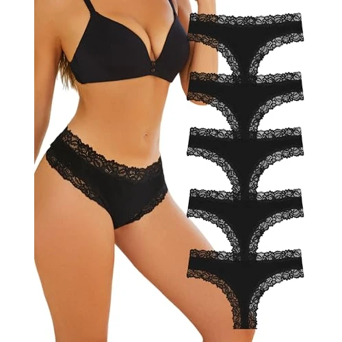 Offerta a tempo: ALL OF SHE Mutande Brasiliana Donna Cotone Negro Slip Pizzo Set Mutandine a Vita Bassa Intimo Seducente Culotte Underwear Pacco da 5-M - 38% da 18.99 € a 11.72 €