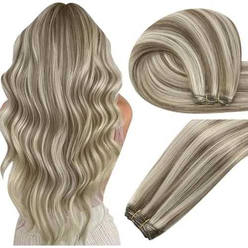Easyouth Weft P8/60 - Extensiones de pelo humano rubio claro, color marrón claro, para coser, cabello humano Remy, doble mechón, 30 cm, 70 g