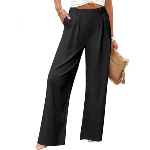 Tijdelijke aanbieding: Friptspyg Palazzo-broek, vrijetijdsbroek voor dames, zomer, hoge taille, palazzo, elastische vrijetijdsbroek met zakken, zwart, S van 23.17 € naar 23.17 € (0.00% korting)