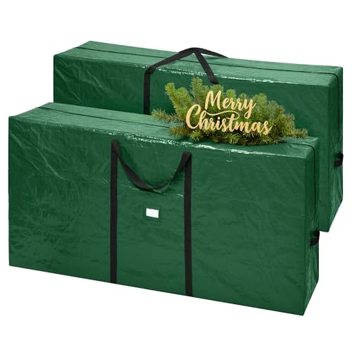 SONGMICS Kerstboom opbergtas, geschikt voor kunstbomen tot 2,7 m, grote robuuste decoratie-organizer met ritssluiting, versterkte naden, lange handgrepen, scheurbestendig PE, groen RXS006C01