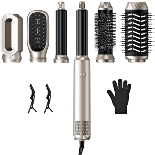 Airstyle 6 in 1,Onftrym 1000W Haartrockner mit 3 Temperaturen,Multi Hairstyler,Lockenstab Automatisch,Warmluftbürste,Glätteisen,Hair Styler Set für Styling Volumisieren Locken Glätte,Geschenk für Frau