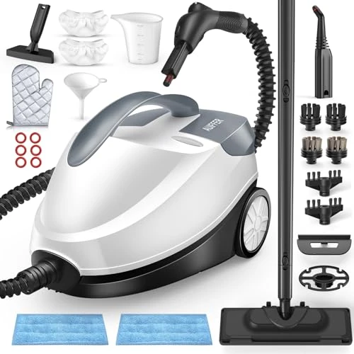 Steam Cleaner for Home, Steam Cleaner 28 Accessories, 1.5 L 2000 W, 4 Bar, Lockable Steam, Steam Cleaner to Remove Dirt and Grease from Floors, Upholstered Furniture and in the