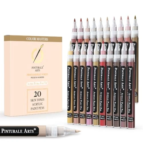 Pinturale Arts Pisaki akrylowe w odcieniach skóry | zestaw 20 pisaków akrylowych w odcieniach brązu, cienka końcówka 0,7 mm, do kamieni, metalu, tkaniny, ceramiki, drewna, szkła