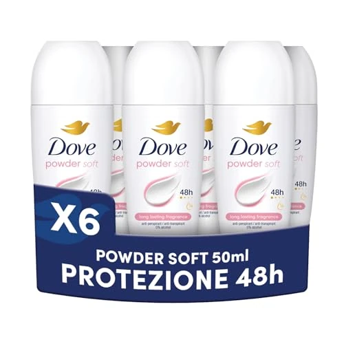Offerta a tempo: Dove Deodorante Roll On Classic Care Powder, Deodorante Antitraspirante Roll On, Protezione Fino a 48 Ore, con 1/4 di Crema Idratante, Formula Delicata, Deodorante Uomo e Donna, 6 Pezzi da 50 ml - 31% da 18.90 € a 12.95 €