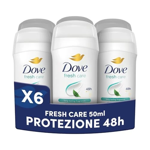 Offerta a tempo: Dove Deodorante Stick, Fresh Care, Deodorante Antitraspirante in Stick, Protezione Fino a 48 Ore, con 1/4 di Crema Idratante, Formula Delicata, Deodorante Uomo e Donna, 6 Pezzi da 50 ml - 20% da 19.74 € a 15.79 €