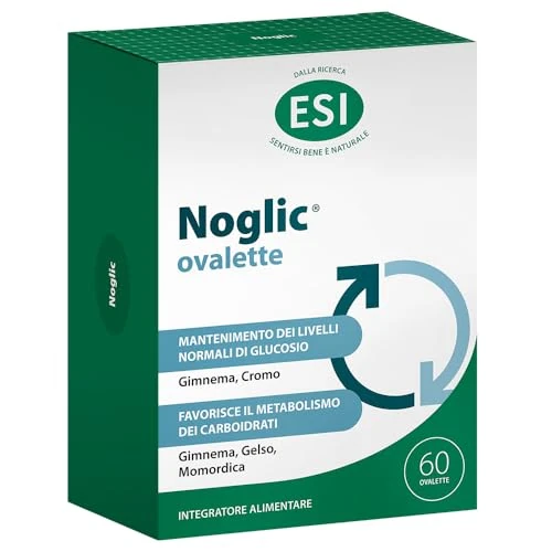 ESI Noglic, Integratore per il Controllo della Glicemia nel Sangue, con Gymnema Sylvestre, Cromo e Gelso Bianco, Stimola il Metabolismo dei Carboidrati, Riduce il Senso di Fame, 60 Ovalette