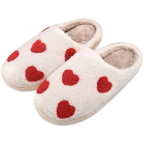 Lonya Chaussons Femme Noel - Pantoufles Femme et Homme Hiver, Chausson de Noël, Chaude Confortable Chausson en Peluche Pantoufles Antidérapantes pour D'Intérieur Cadeau Noel A-Amour,40/41 EU