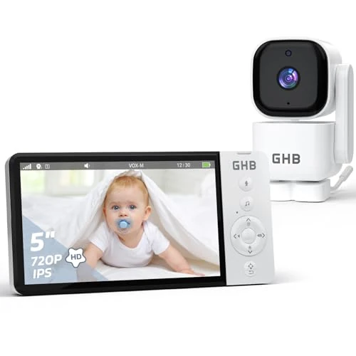 GHB Babyfoon camera 5 inch babycamera bewakingscamera 350° draaibaar 5000mAh 720P HD modus VOX nachtzicht temperatuursensor 8 slaapliedjes