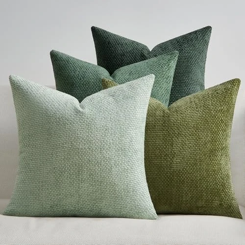 Offerta a tempo: Topfinel Set di 4 Federe Cuscini in Ciniglia 45x45cm per Divano Decorative Federe Copricuscini per Soggiorno Camera da Letto con Cerniera Invisibile Fodere Cuscino Verde - 40% da 28.99 € a 17.36 €