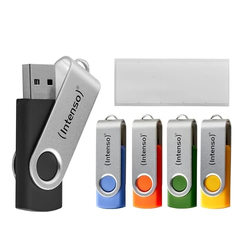 Intenso Office Line USB Stick 5 x 64 GB Super Speed USB-A 3.2 Memory Stick with up to 70 MB/s 5 Colours with Metal Hanger and Labelling Labels