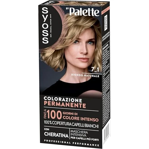 Zeitlich begrenztes Angebot: Syoss by Palette Permanente Coloration 7-1 Naturblond, Permanente Haarfarbe mit Keratin, Naturblond für 100% Grauabdeckung und bis zu 100 Tage intensive Farbe von 11.00 € auf 5.49 € (50.09% Rabatt)