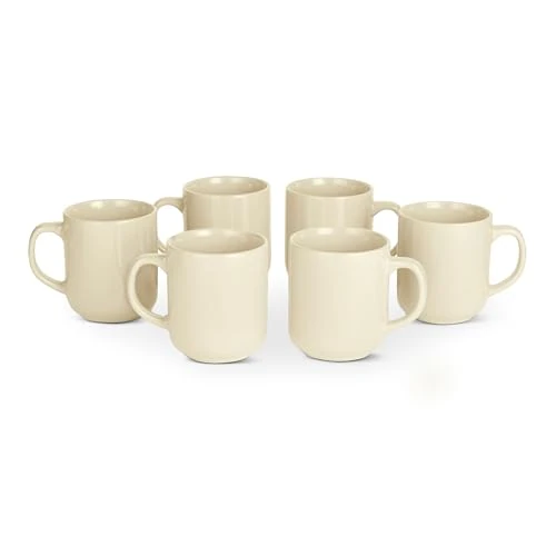 Offerta a tempo: Amazon Basics Tazze Mug da Caffè in Gres Smaltato, Set di 6 Pezzi, 473ml, Adatte al Microonde e alla Lavastoviglie, Avorio - 21% da 33.96 € a 26.95 €