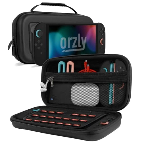 Orzly Custodia per Nintendo Switch 2, custodia protettiva da viaggio con pad per lo schermo, schede di gioco e slot MicroSD con tasche per gli accessori della console