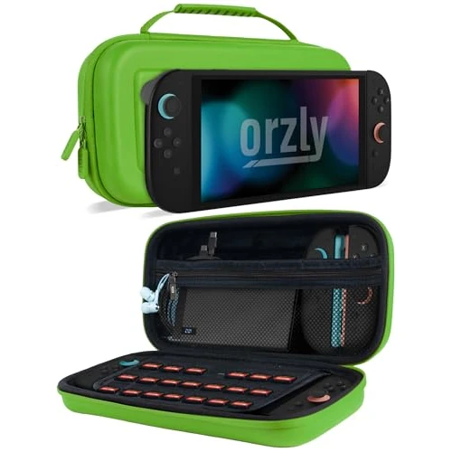 Orzly Etui do konsoli Nintendo Switch 2 2025 20.1 cm, ochrona ekranu, twarde etui z inteligentnym schowkiem na akcesoria i kieszenie do gier, pudełko prezentowe (zielony)