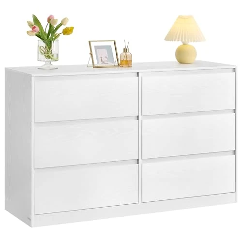 Offerta a tempo: VASAGLE KAILYN Collezione - Cassettiera con 6 Cassetti, Comò Mobile con Cassetti, Porta Abiti, 40 x 119,4 x 75 cm, Stile Moderno, Bianco Neve LTS616W01 - 16% da 139.99 € a 117.99 €