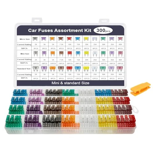 AiQInu Kfz Sicherungen Set 300Pcs,160 Mini Flachsicherungen + 90 Standard Sicherungen + 50 Micro Sicherungen+1 Sicherungszieher, für PKW/Wohnmobil/LKW 2A/3A/5A/7.5A/10A/15A/20A/25A/30A/35A/40A