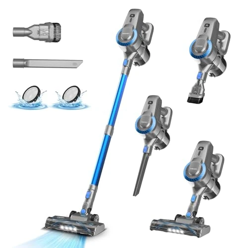 Akku Staubsauger, 28000Pa/175W/55Min Staubsauger Kabellos, Anti-Tangle-Bürste und Selbststehend, Ultraleichter Handstaubsauger akku vacuum cleaner Stielstaubsauger für Teppichen, Hartboden, Tierhaare