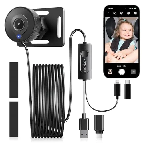 Kinderautocamera, kinderspiegel met camera, eenvoudige installatie, 360 graden draaibaar, autobewaking voor kinderen met nachtzichtfunctie