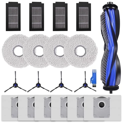 VIEWALL Akcesoria do odkurzacza Ecovacs Deebot T50 Pro Omni/T50 Max Pro/T50 Omni, 1 szczotka główna, 4 ściereczki do wycierania, 4 szczotki boczne, 4 filtry HEPA, 6 worków do kurzu, 1 narzędzie do