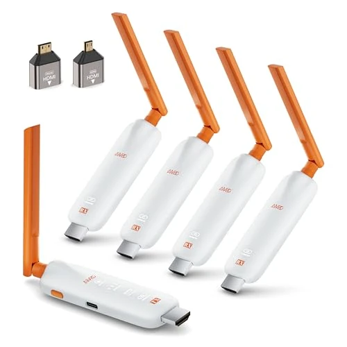 Offerta a tempo: HDMI wireless, fino a 6 RX, 2025 Trasmettitore e 4 Ricevitores HDMI Wireless 5G con Display LED, 1080P a 60 Hz, 165ft/50m, per laptop/TV box/DSLR su TV/monitor/proiettore/telefono/tablet (1TX+4RX) - 5% da 269.99 € a 256.49 €