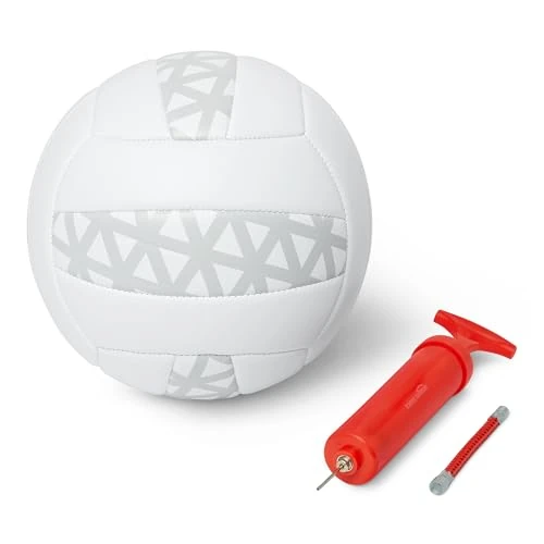 Tijdelijke aanbieding: Amazon Basics Volleybal met Pomp, Maat 5, voor Binnen en Buiten, PVC-leren Trainingsbal met Versterkte Stiksels en Butylblaas, Wit en Grijs van 11.51 € naar 9.78 € (15% korting)