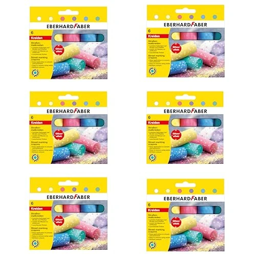 Eberhard Faber 599043 - Tizas para Pintar en la Calle Glitzer, 36 tizas en 6 Colores Brillantes, Juguete para Exterior